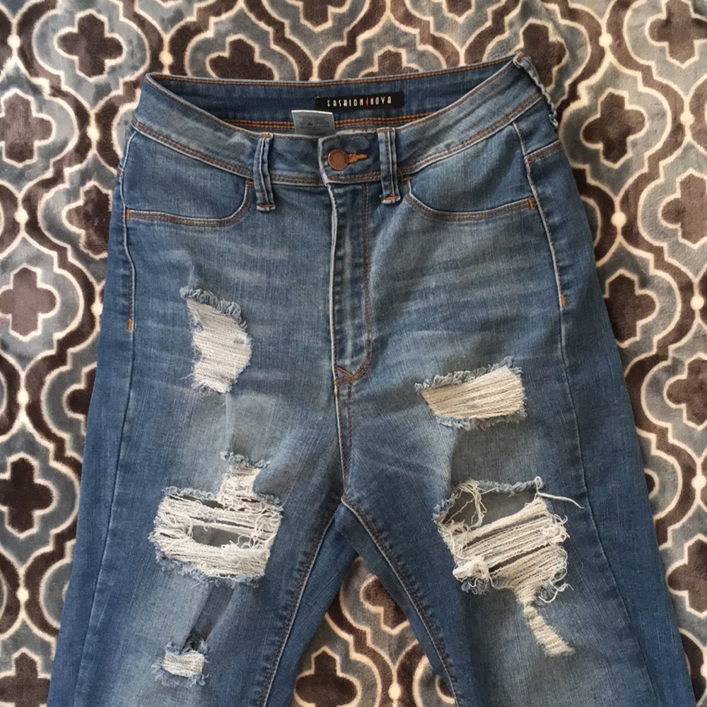 Fashion Nova High Waisted Distressed Jeans